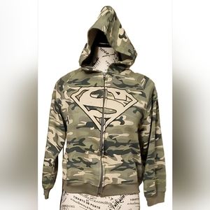 Camo Superman Zip Up Sweatshirt Hoodie Jacket Boys Youth sz M